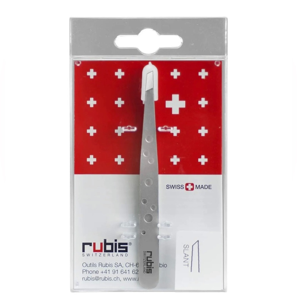 Rubis Hole Pattern Classic Stainless Steel Slanted Tweezers For Eyebrow NEW